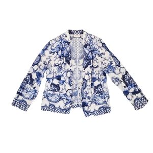 Chico's Women's Sanibel Shores Electric Blue Linen Open Jacket‎ Size 1 - Medium